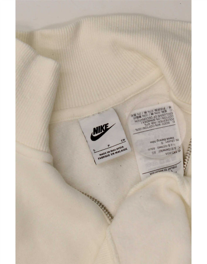 Nike Dame Oversized Crop Zip Neck Sweatshirt Jumper UK 10 Small White