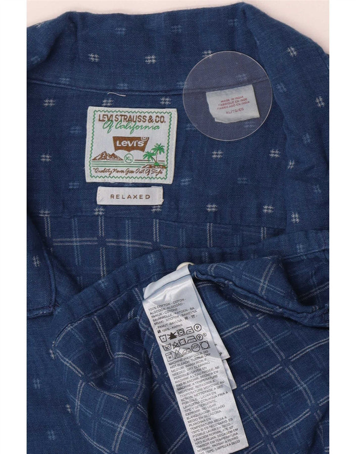 Levi's Herre afslappet kortærmet skjorte XL blå plettet bomuld