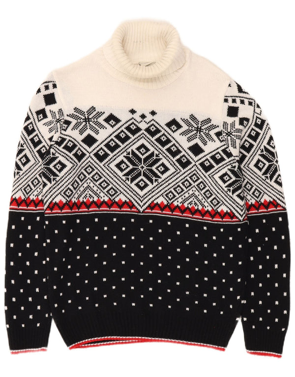 Vintage Herre rullehals sweater Small Black Fair Isle