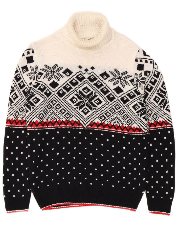 Vintage Herre rullehals sweater Small Black Fair Isle