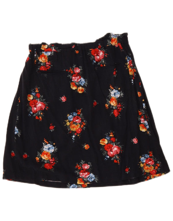 Oasis Dame A-Line nederdel UK 8 Small W26 Navy Blue Floral Viscose
