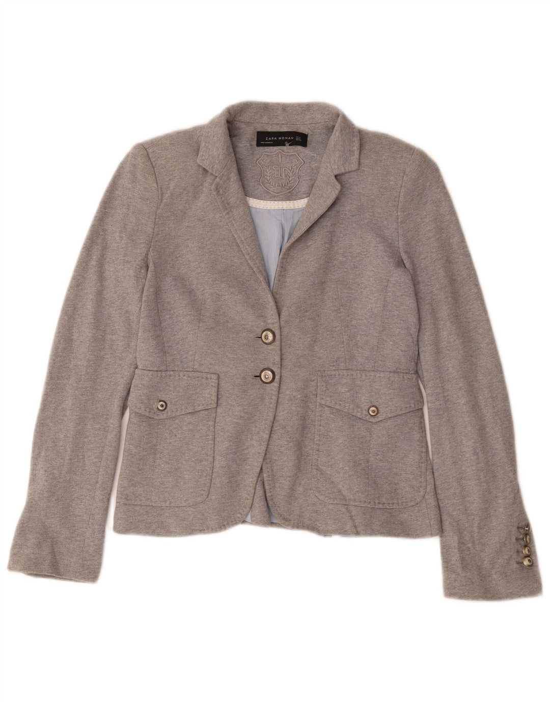 Zara Dame 2 Button Blazer Jacket UK 10 Small Grå Polyester
