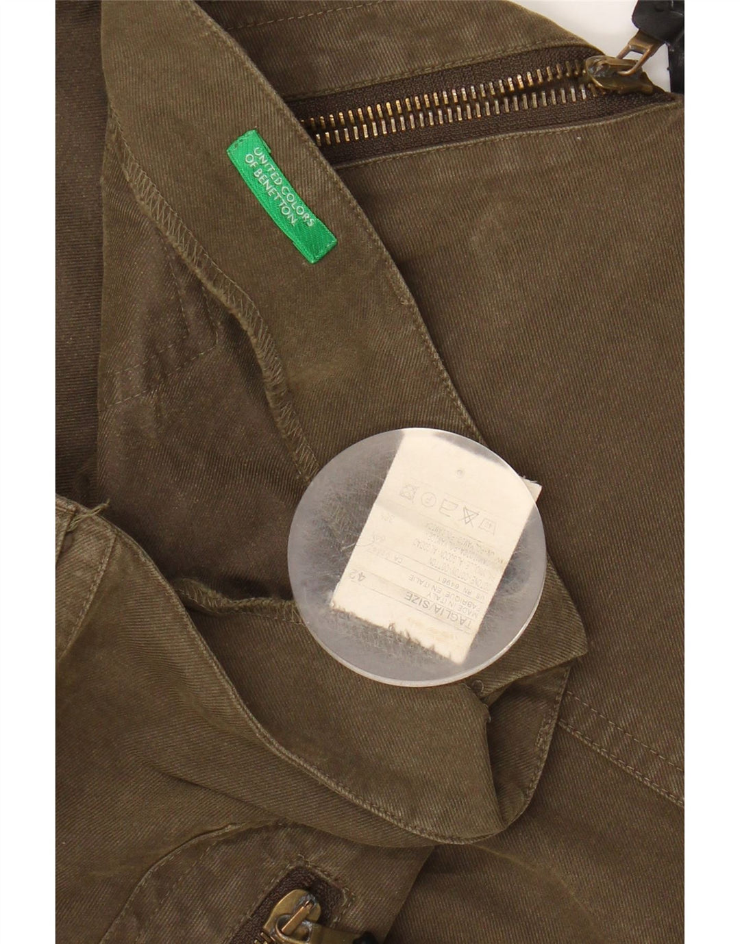 BENETTON Womens Straight Cargo Trousers IT 42 Medium W30 L31 Khaki Cotton