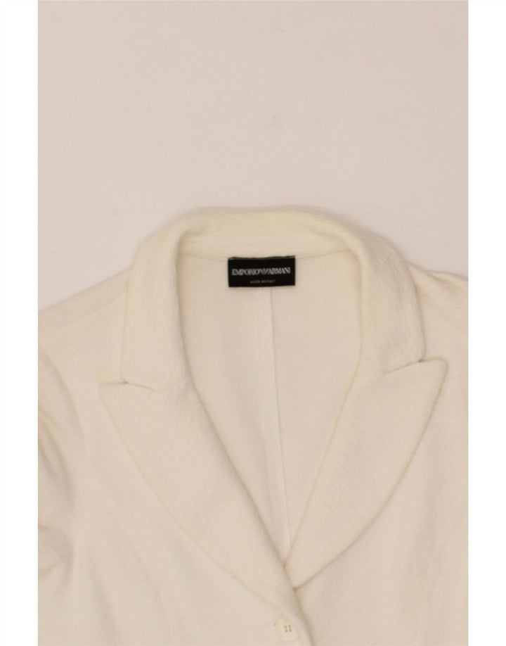 EMPORIO ARMANI Womens 3 Button Blazer Jacket UK 12 Medium Off White Cotton Vintage Emporio Armani and Second-Hand Emporio Armani from Messina Hembry 