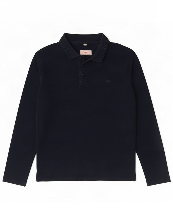 Carrera Mens Long Sleeve Polo Shirt Medium Navy Blue Cotton