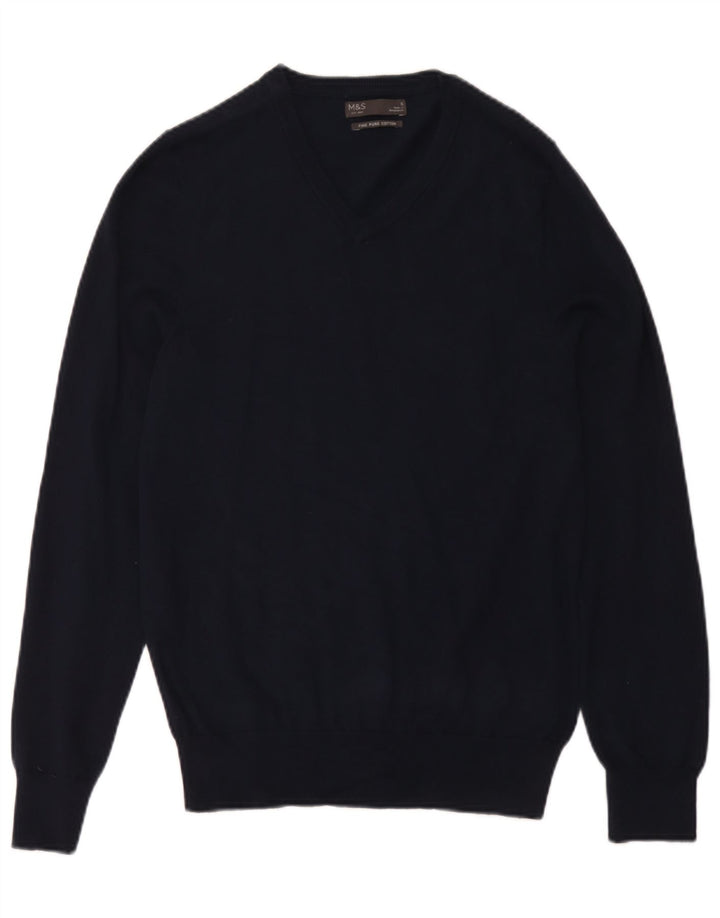 Marks & Spencer Herre V-hals sweater lille marineblå bomuld