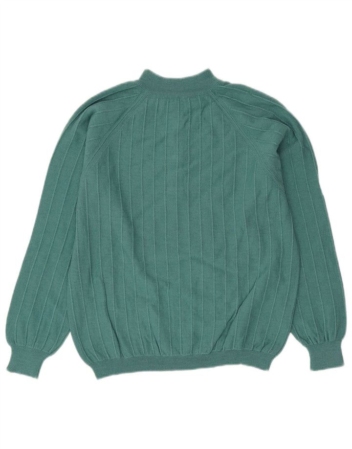 VINTAGE Dame Button Neck Sweater UK 14 Medium Green