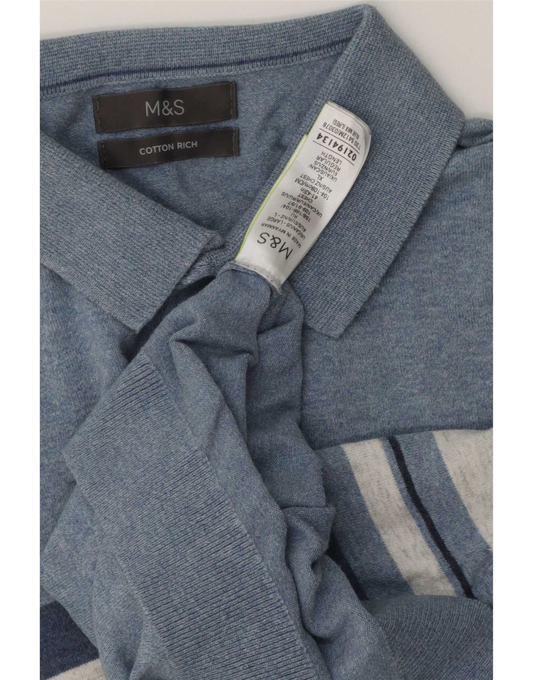 Marks & Spencer Poloshirt til mænd, stor blå stribet bomuld