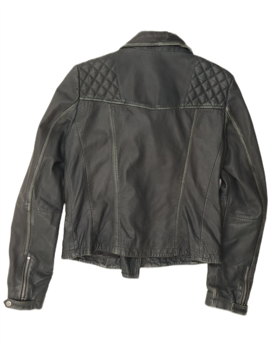 All Saints Dame Læder Biker Jacket UK 12 Medium Grey