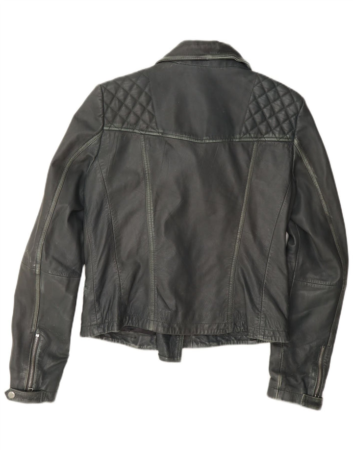All Saints Dame Læder Biker Jacket UK 12 Medium Grey