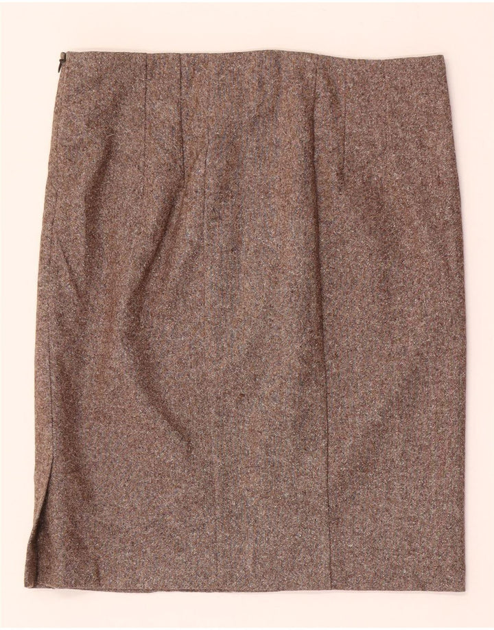 Benetton Dame Mini lige nederdel IT 42 Medium W28 Brun Flecked Uld
