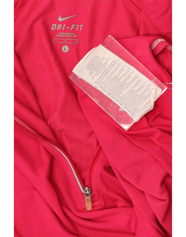Nike Dame Dri Fit Pullover med lynlås-hals Træningsdragt Top UK 16 Stor Pink Nylon