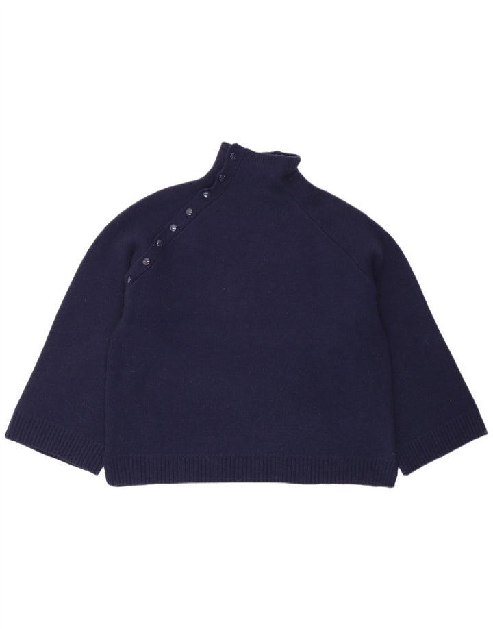 Zara Dame Oversized Turtle Neck Jumper Sweater UK 10 Small Navy Blue Wool