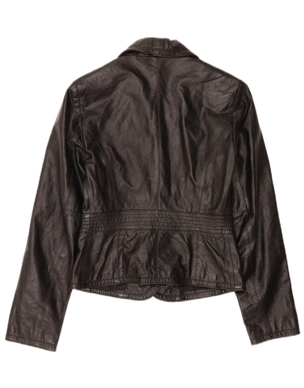 Sisley Womens Crop 2 Button Leather Blazer Jacket IT 40 Small Black