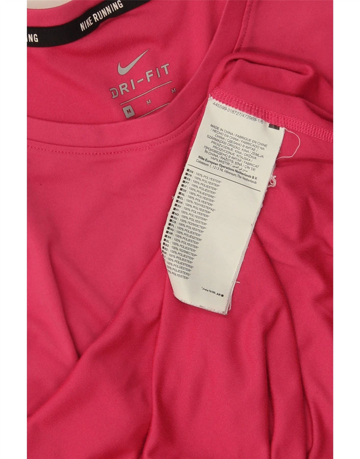 Nike Dame Dri Fit Running T-Shirt Top UK 14 Medium Pink Polyester