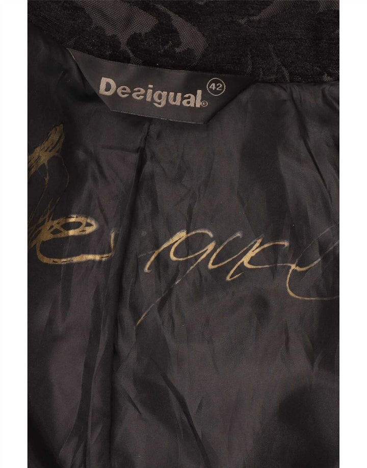 Desigual Womens Regular Fit Overfrakke EU 42 Large Black Floral Modern