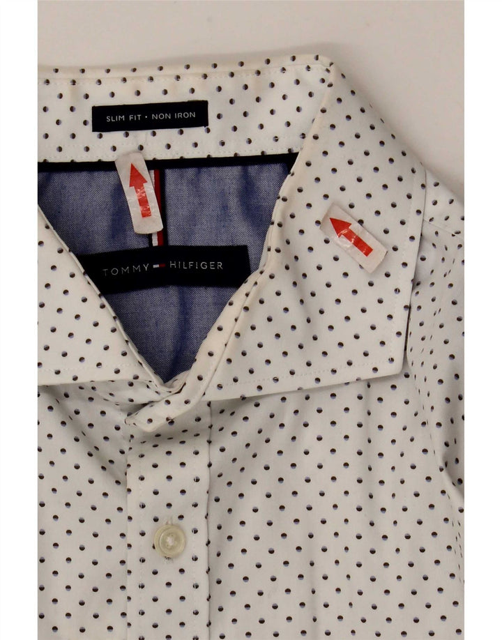 Tommy Hilfiger Herre Slim Fit Skjorte Str. 16 Stor Hvid Plettet