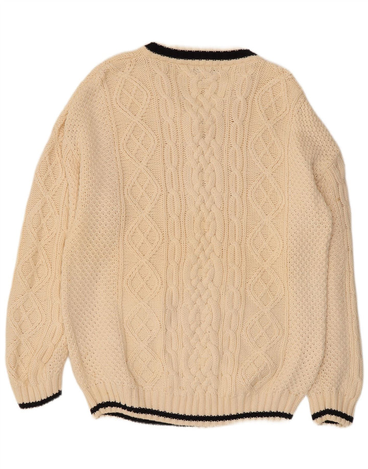 COTTON REPUBLIC Mens V-Neck Jumper Sweater Medium Beige Cotton