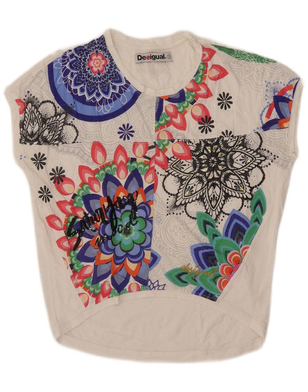 Desigual Dame Oversized grafisk T-shirt Top UK 10 Small White