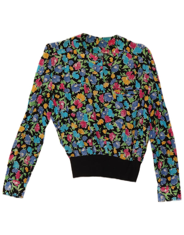 Vintage Dame Langærmet Bluse Top UK 10 Small Multicolored Floral