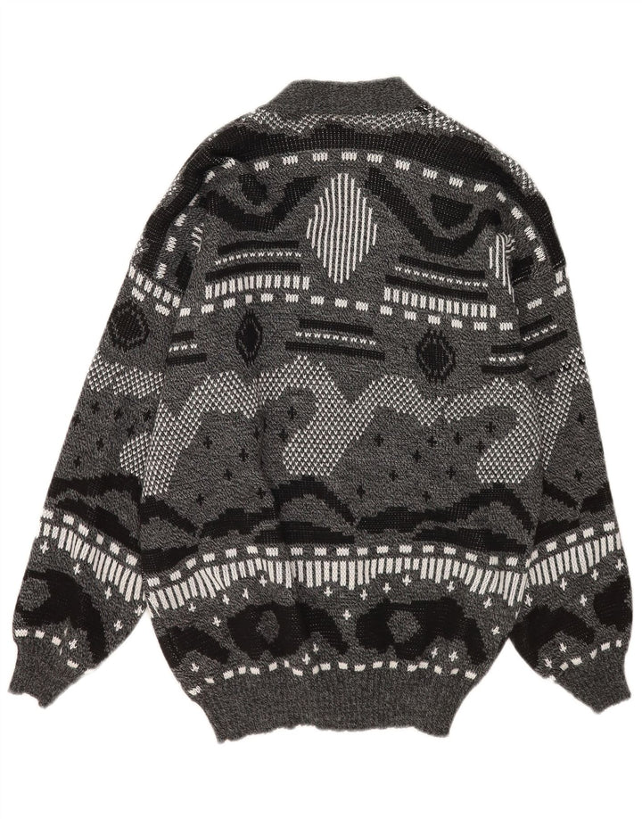 Vintage herre cardigan sweater XL Grå geometrisk akryl