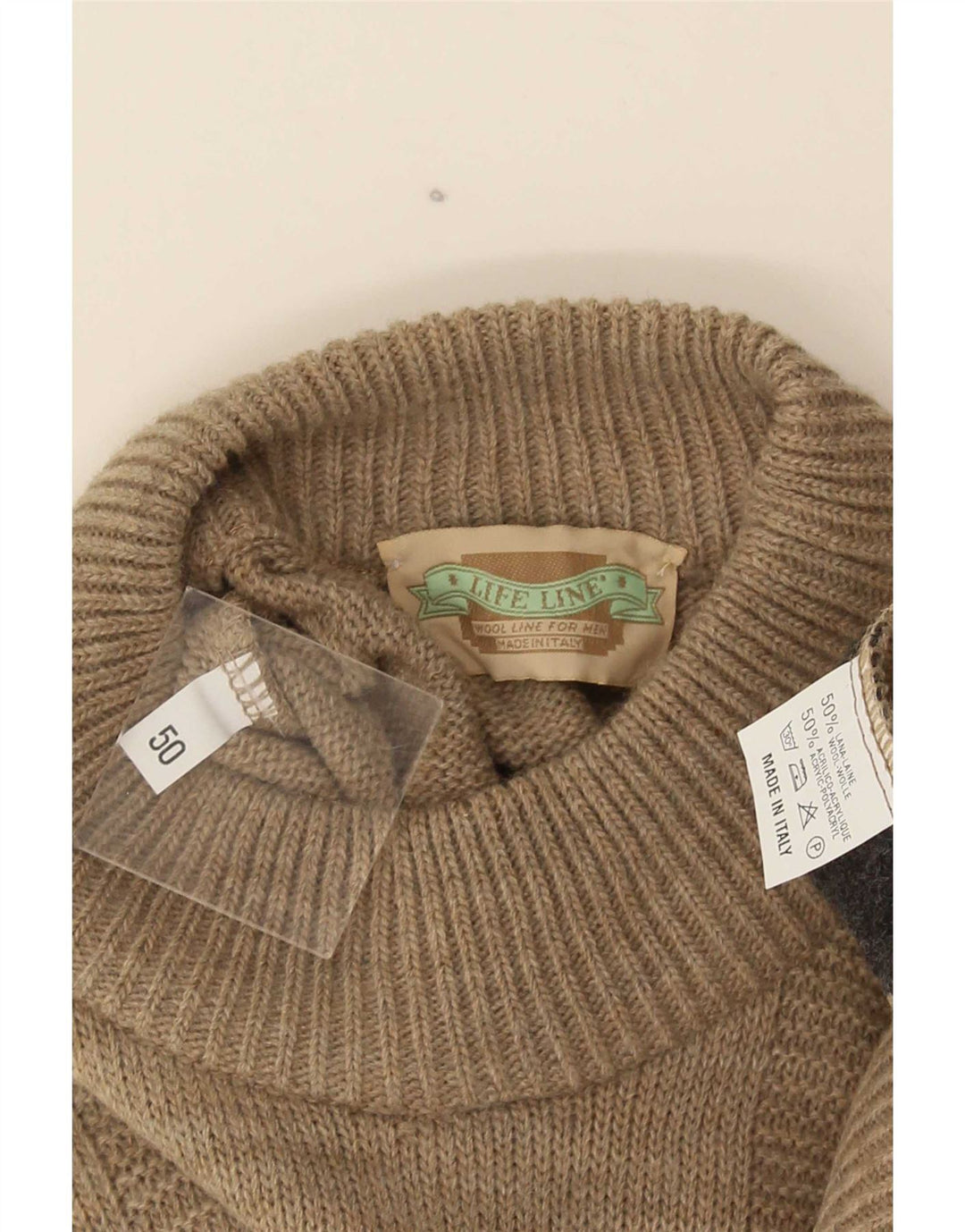 Life Line Herre Crew Neck Jumper Sweater IT 50 Medium Beige Geometrisk Uld