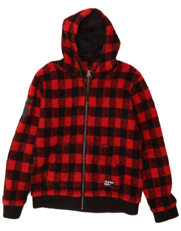 Superdry Fleecejakke med hætte til mænd UK 44 2XL Rød Gingham Polyester