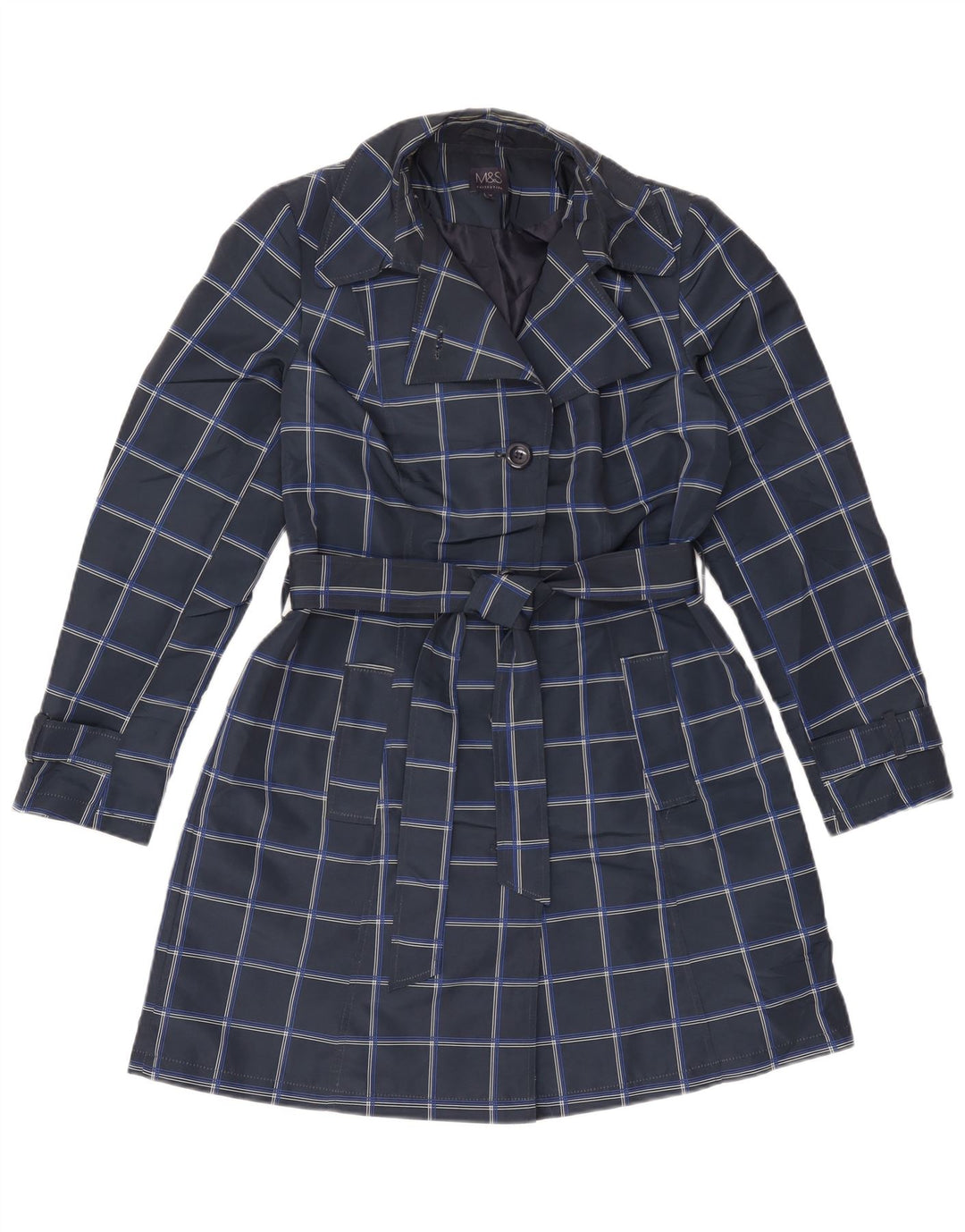 Marks & Spencer Trench Coat til kvinder UK 12 Medium Navy Blue Ternet polyester