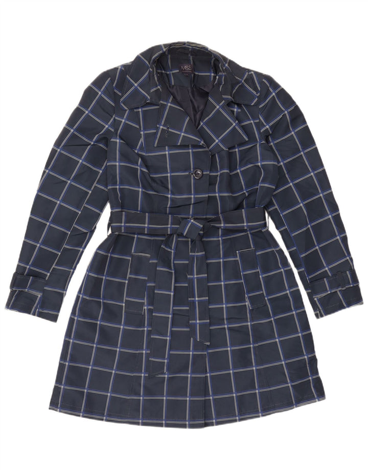 Marks & Spencer Trench Coat til kvinder UK 12 Medium Navy Blue Ternet polyester