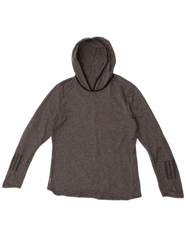 Adidas Womens Climalite Hoodie Jumper UK 14 Medium Grey Flecked Polyester