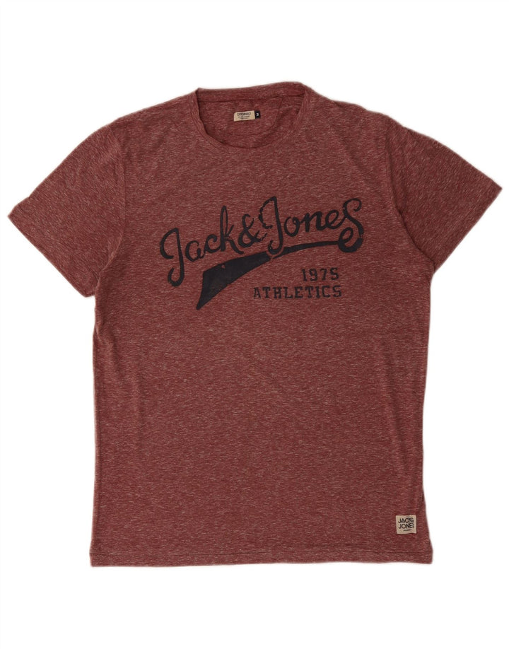 JACK & JONES Herre grafisk T-shirt Top Medium Bourgogne Flecked Polyester