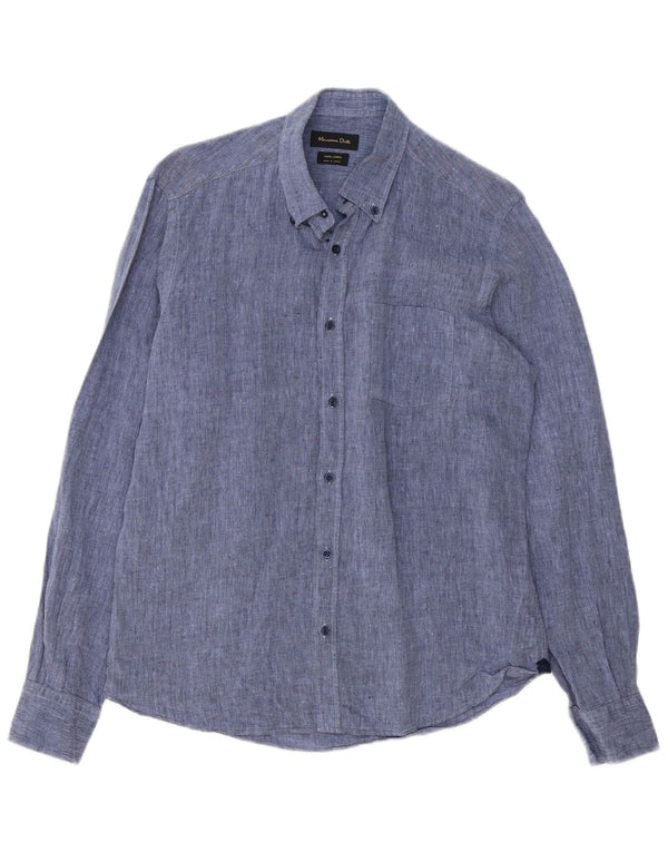Massimo Dutti Herreskjorte Medium Blue Linen