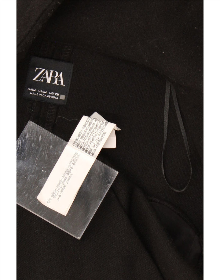 ZARA Womens Open Overcoat UK 14 Medium Black Polyester