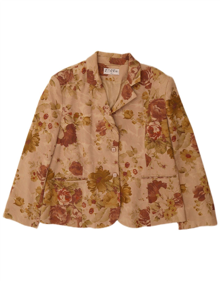 ELLE Dame 2 Button Blazer Jacket UK 20 2XL Beige Floral Bomuld