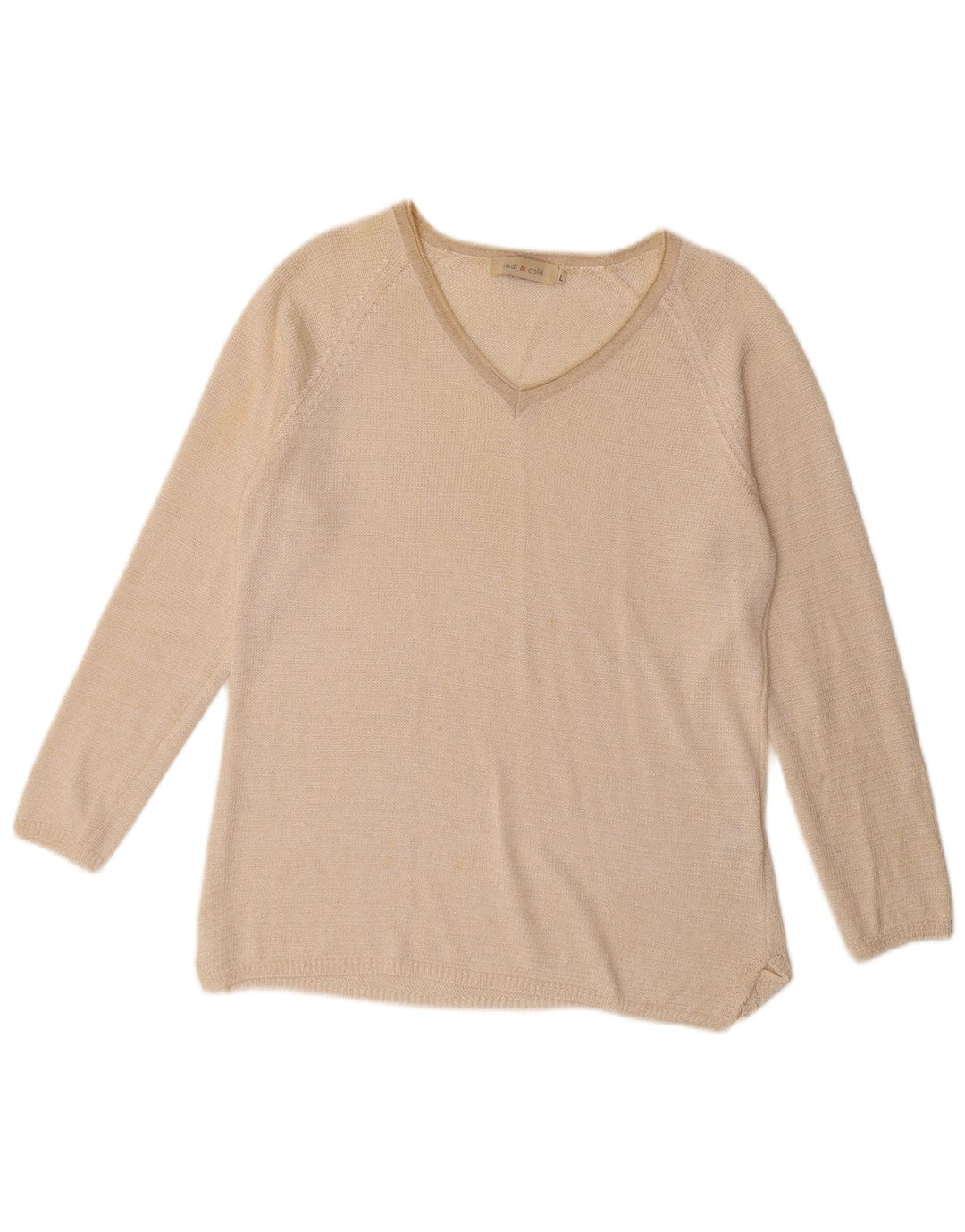 Vintage Dame V-hals sweater UK 16 Stor Beige Polyester