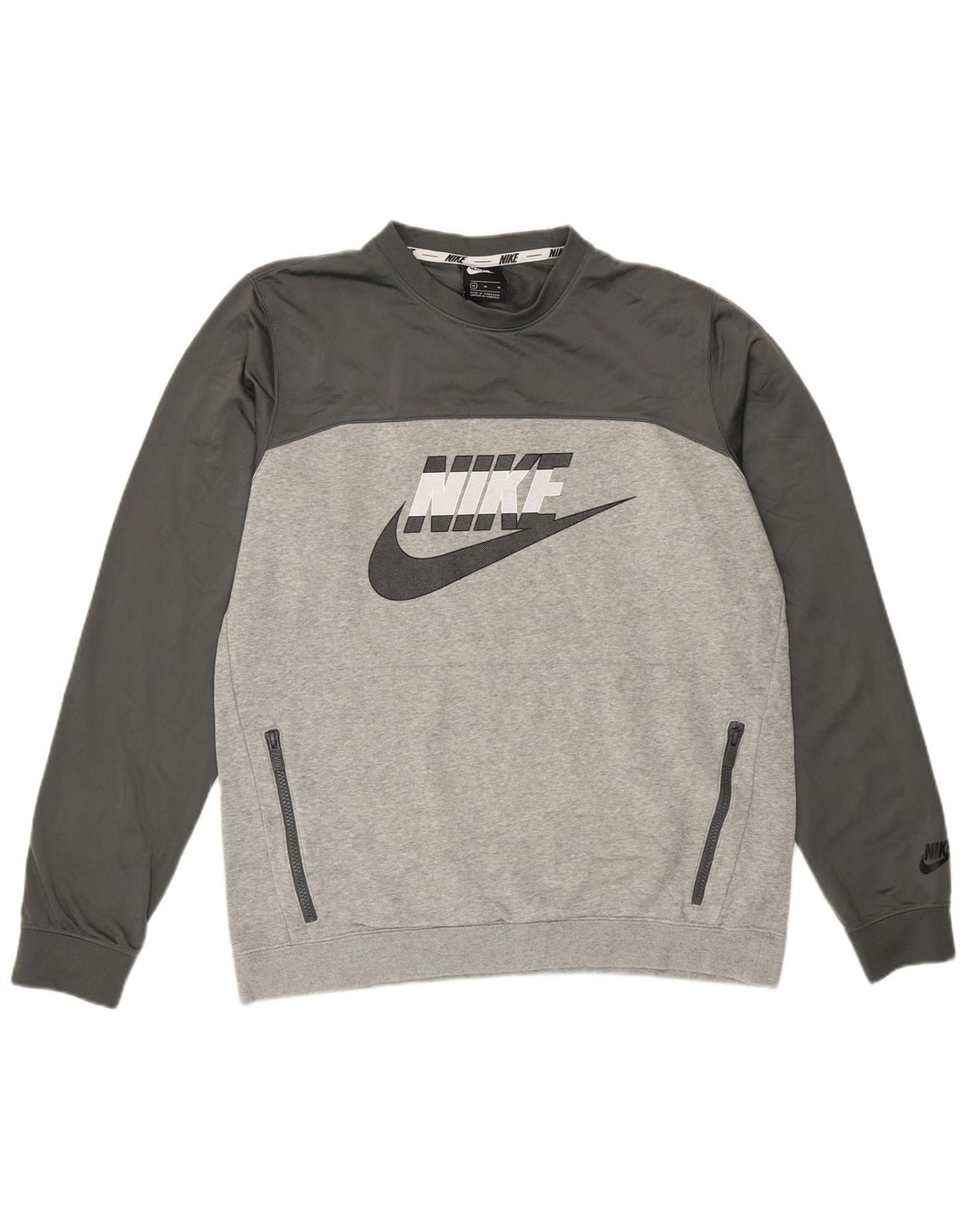 Nike Herre grafisk sweatshirt Jumper Medium Grå Colourblock Bomuld