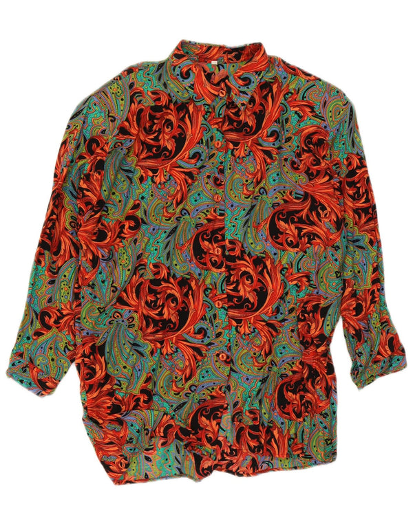 Vintage skjorte med 3/4 ærmer til kvinder UK 16 Stor flerfarvet Paisley Viscose