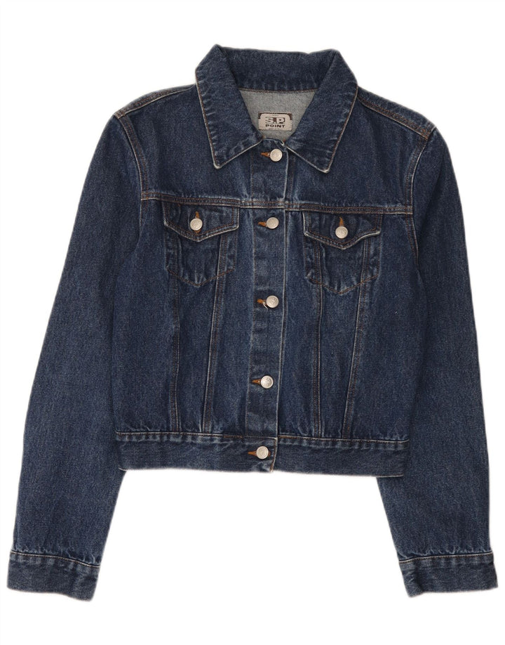 Vintage Dame Crop Denim Jacket UK 14 Medium Blue Cotton