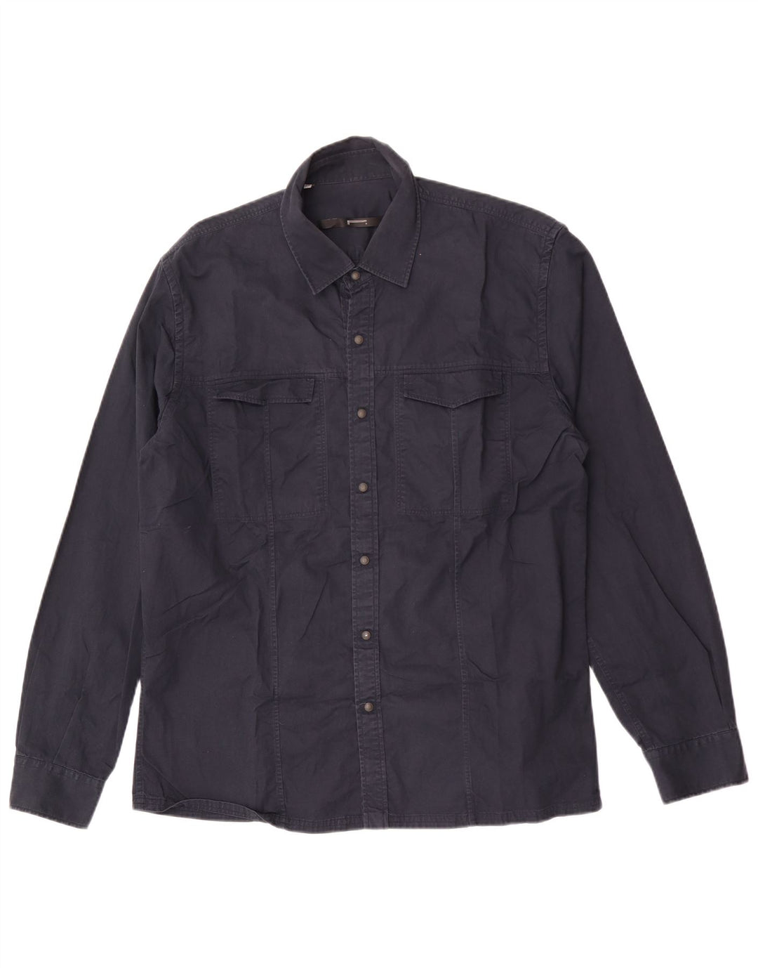 Vintage herre vestlig skjorte 2XL marineblå bomuld