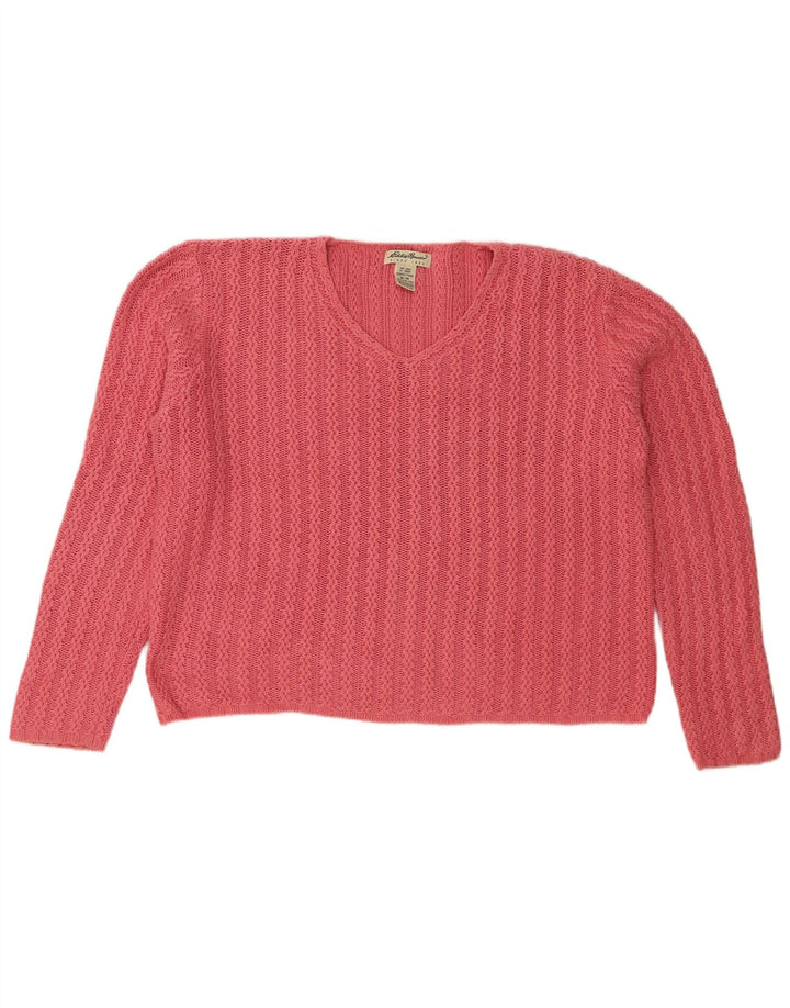 Eddie Bauer Dame Oversized V-hals sweater UK 14 Medium Pink Bomuld