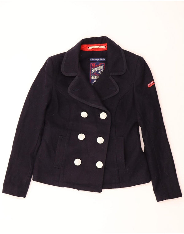 SUPERDRY Womens Pea Coat UK 14 Medium Navy Blue Uld