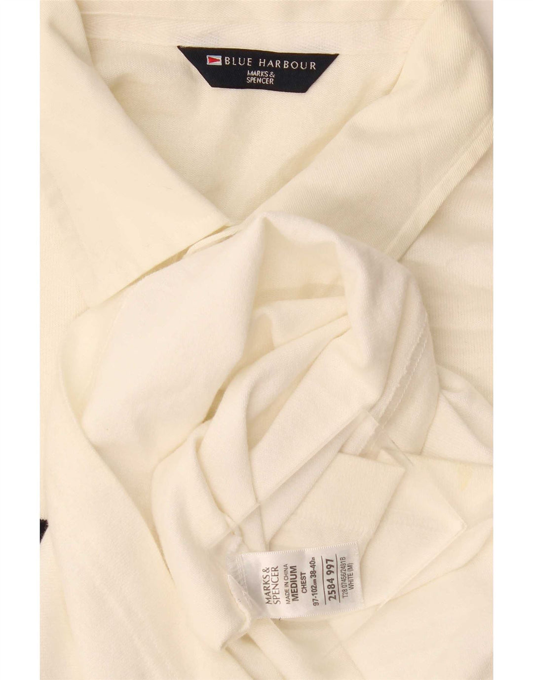 Marks & Spencer Herre Blue Harbor Polo Shirt Medium Off White Stribet