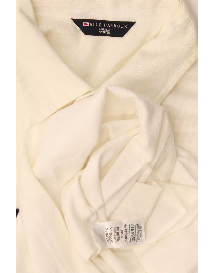 Marks & Spencer Herre Blue Harbor Polo Shirt Medium Off White Stribet