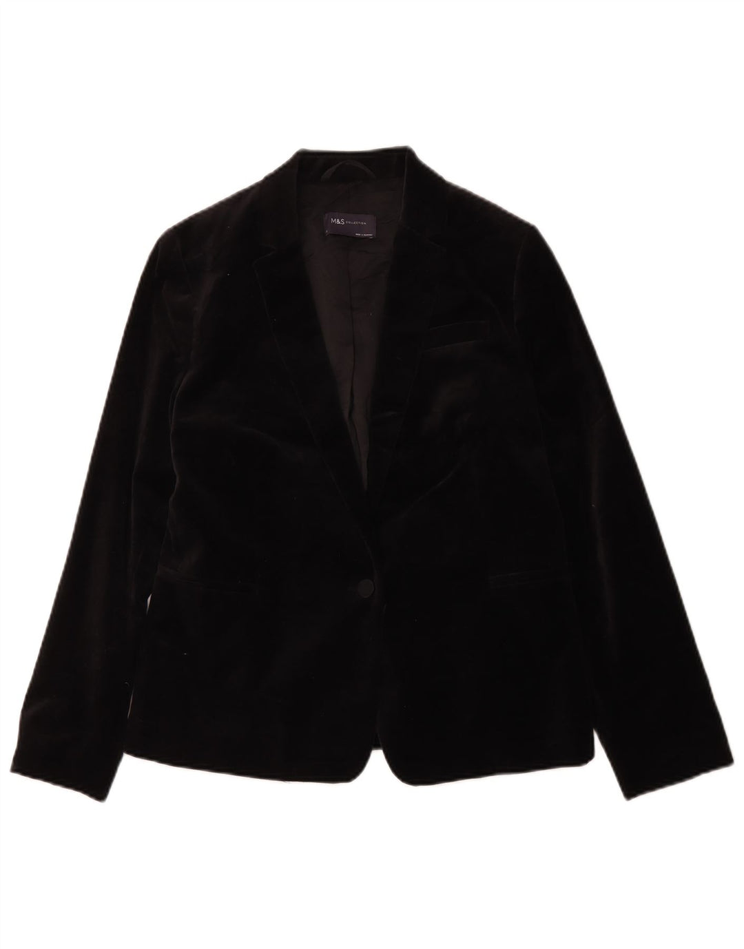 Marks & Spencer Dame 1-knap Velvet Blazer Jacket UK 10 Small Black