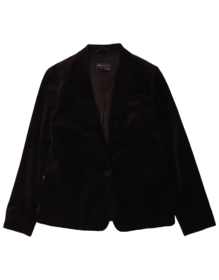 Marks & Spencer Dame 1-knap Velvet Blazer Jacket UK 10 Small Black