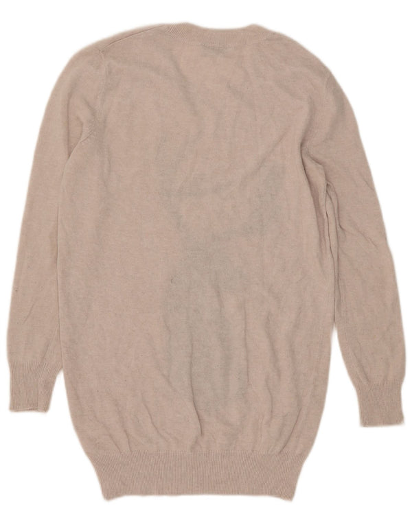Topshop Dame Longline Graphic Crew Neck Jumper Sweater UK 8 Small Beige