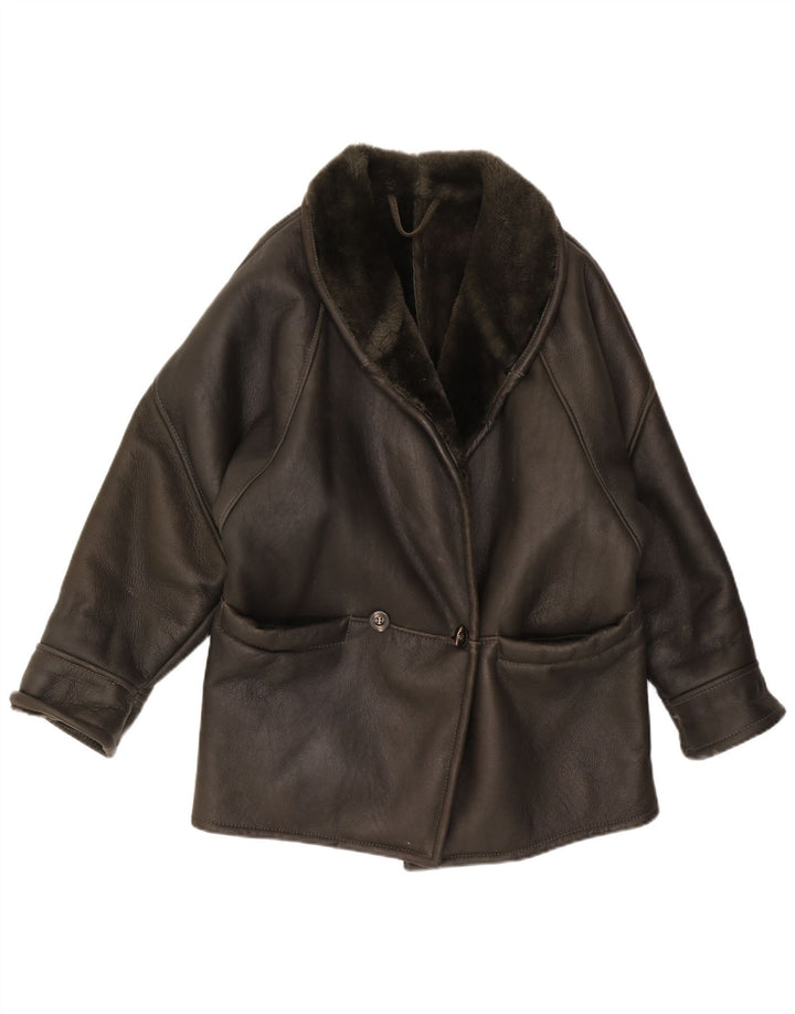 VINTAGE Dame Shearling Jacket UK 16 Large Black