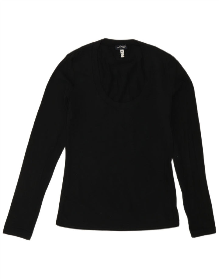 ARMANI JEANS Dame Top Langærmet UK 10 Small Black Bomuld