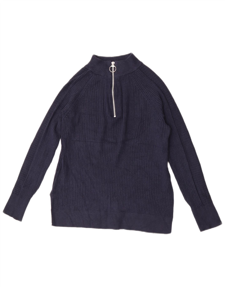 Marks & Spencer Dame sweater med lynlås-hals UK 10 Small Navy Blue
