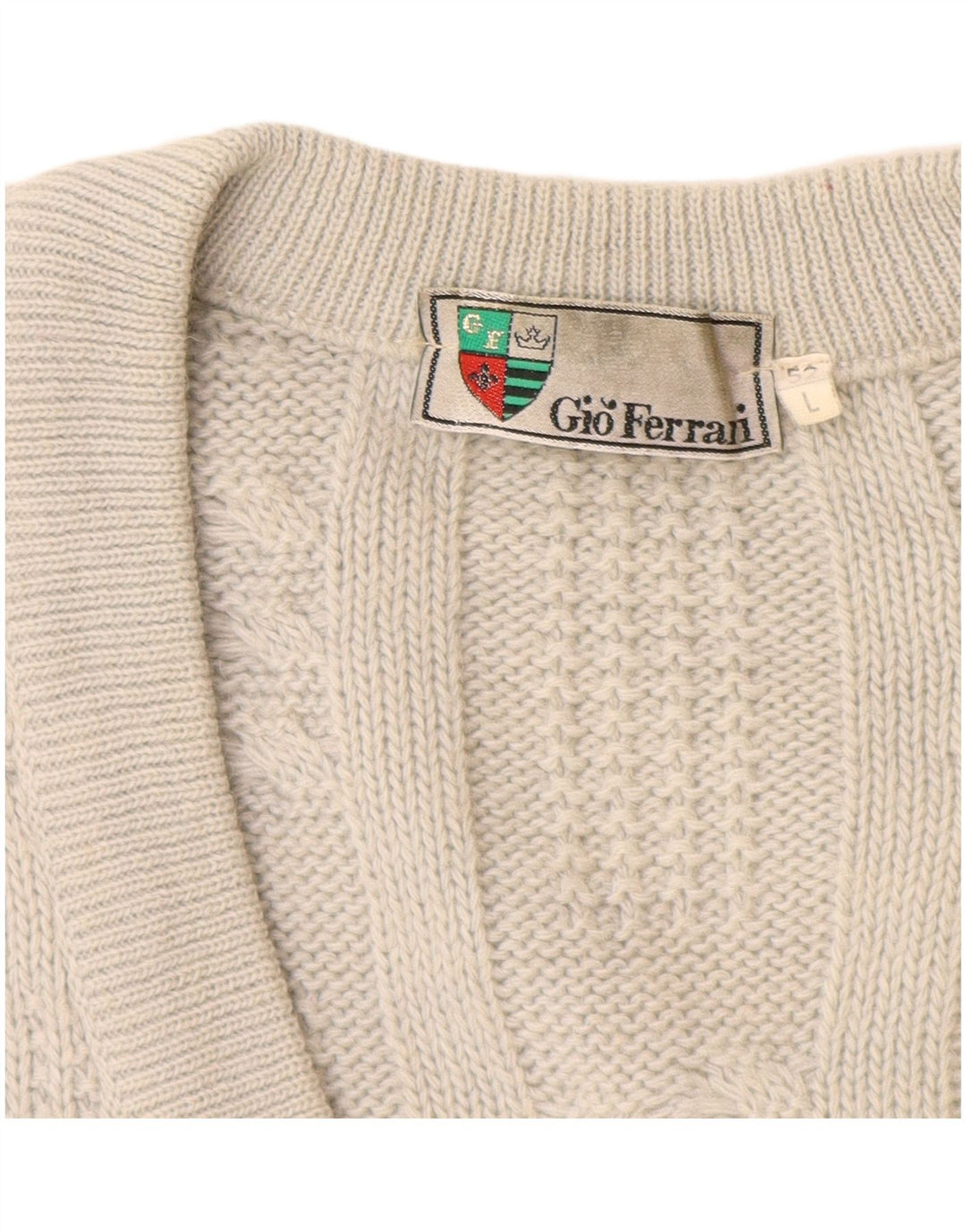 GIO FERRARI Herre cardigan sweater IT 52 Large Off White Alpaca Uld